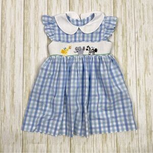 Stitchy Fish Zoo Smocked Blue Plaid Dress